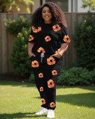 Couple Beautiful Love Flower T-shirt Trousers Suit Large