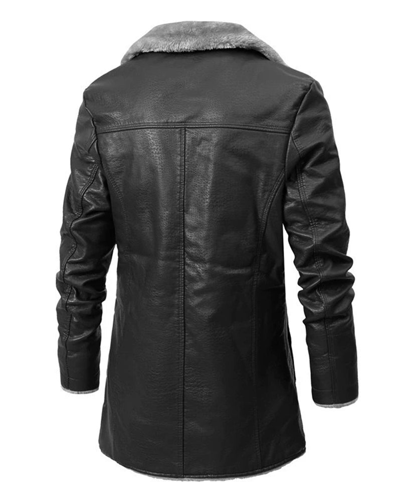 Big & Tall Men's Medium And Long Large Lapel Thickened Leather Suit Jacket S-3XL