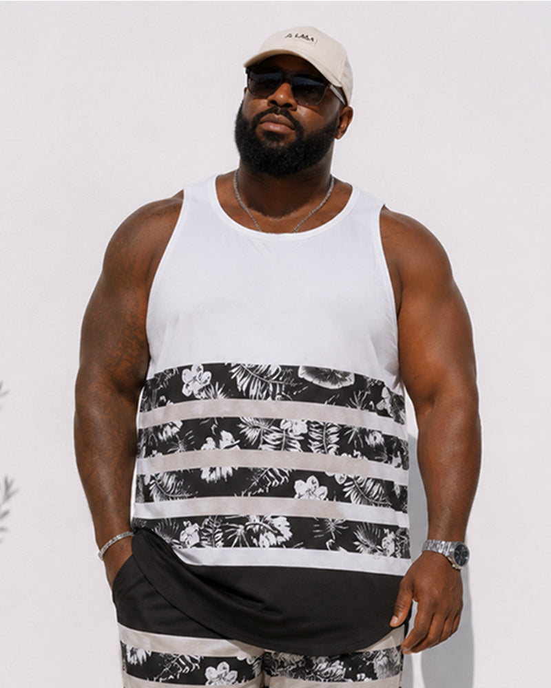 Big & Tall Men's Tropical Floral Stripe Print Tank Shorts Set