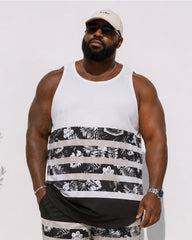 Big & Tall Men's Tropical Floral Stripe Print Tank Shorts Set