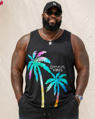 Big & Tall Men's Black Coconut Print Vest Shorts Set