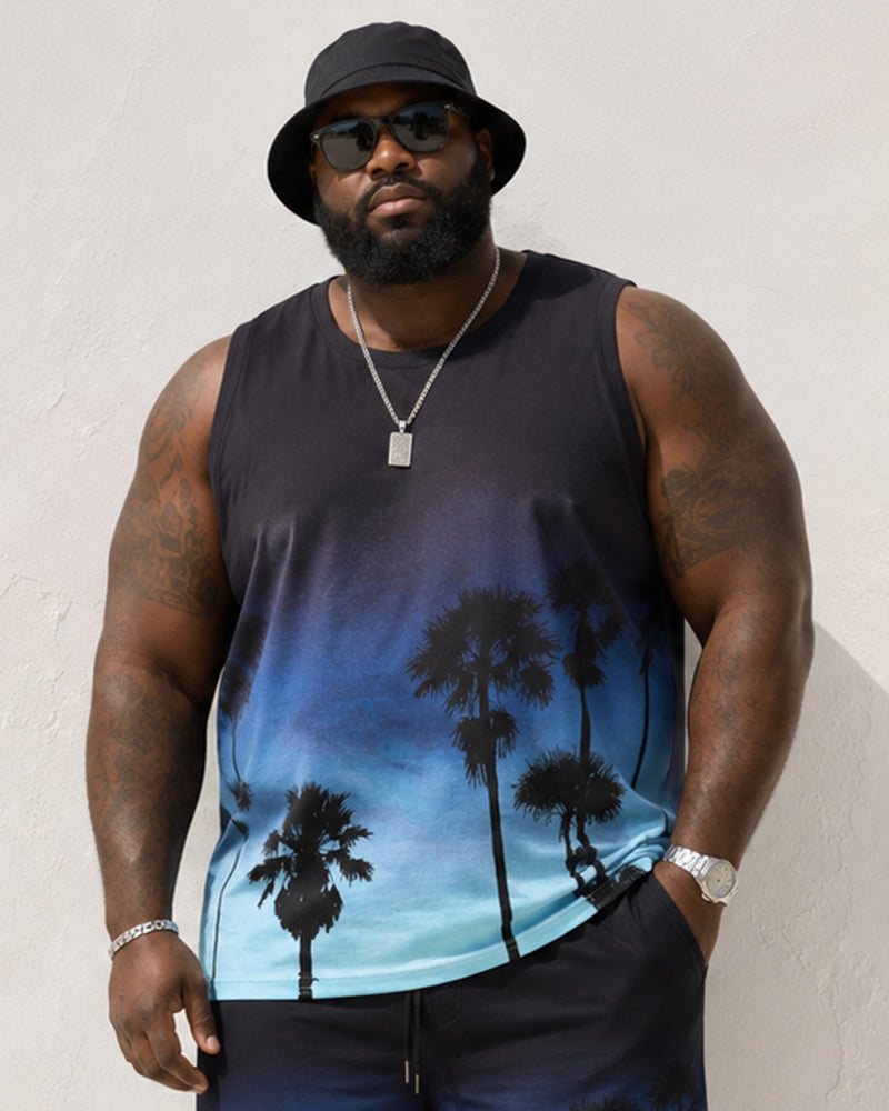 Big & Tall Men's Gradient Coconut Silhouette Print Tank Shorts Set