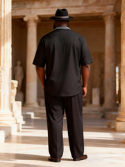 Big & Tall Men's Vintage Striped Print Short Sleeve Shirt Trousers Set