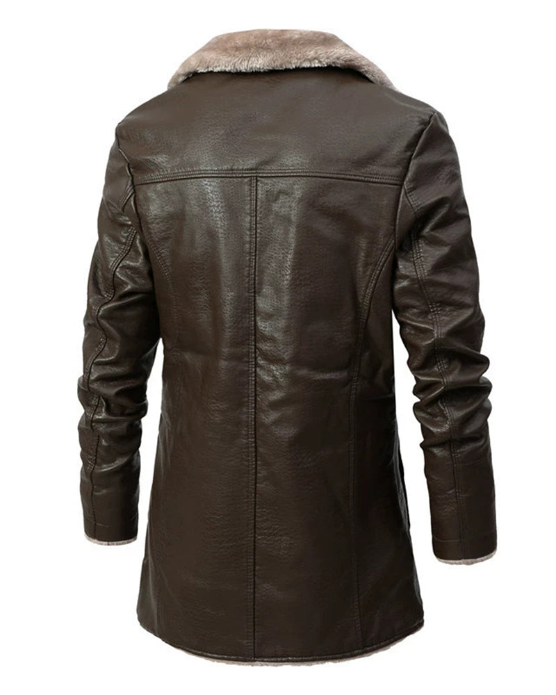 Big & Tall Men's Medium And Long Large Lapel Thickened Leather Suit Jacket S-3XL