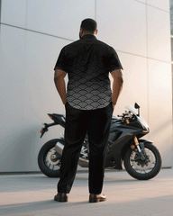 Big & Tall Men's Business Gradient Geometric Black Short Sleeve Shirt Trousers Suit