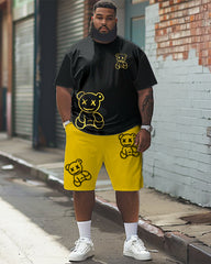 Men's Big & Tall Simple Bear Print T-shirt Shorts Set