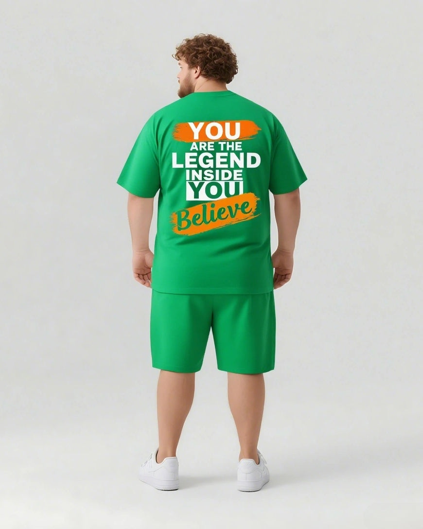 Legend Starts with Your Belief Men's Big and Tall Simple Back Lettering Short Sleeve T-shirt Shorts Set