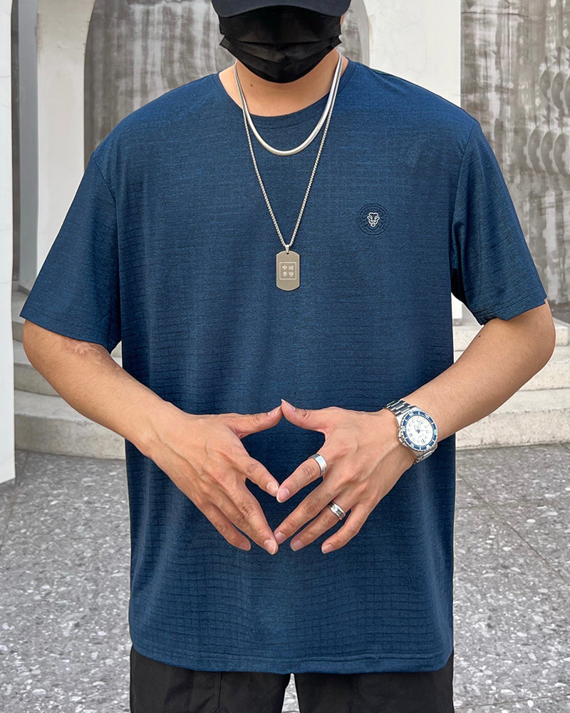 4XL-8XL Big & Tall Men's Daily Casual Blue Quick Dry Round Neck Short Sleeve T-Shirt