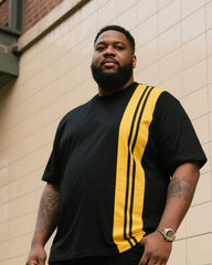 Big Boy's Daily Casual Black Spell Turmeric Striped Round Neck Short-sleeved T-shirt Trousers