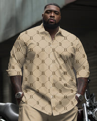 Big & Tall Men's Business Khakis B Letter Dotted Pattern Printed Long Sleeve Shirt Pants Suit