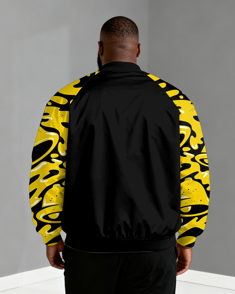 Big & Tall Men's Yellow Graffiti Print Zip Long Sleeve Jacket