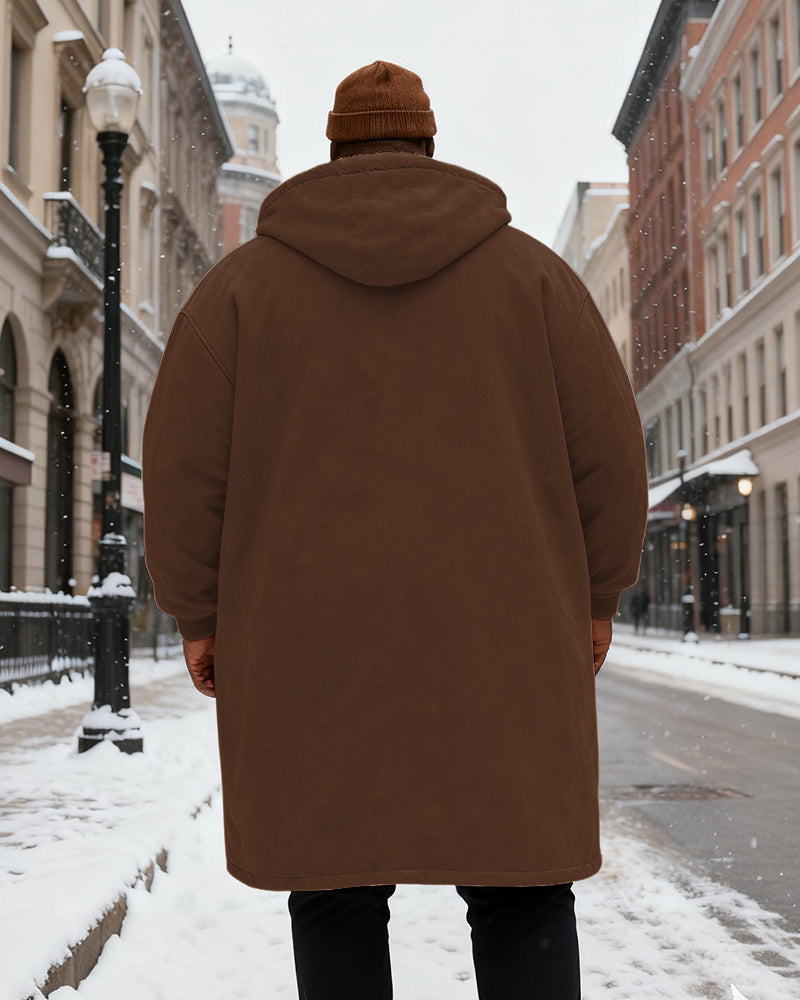 Big & Tall Men's Solid Color Velvet Thickened Long Hooded Coat