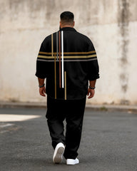 Big & Tall Men's Business Colorblock Striped Print Long Sleeve Shirt Pants Set