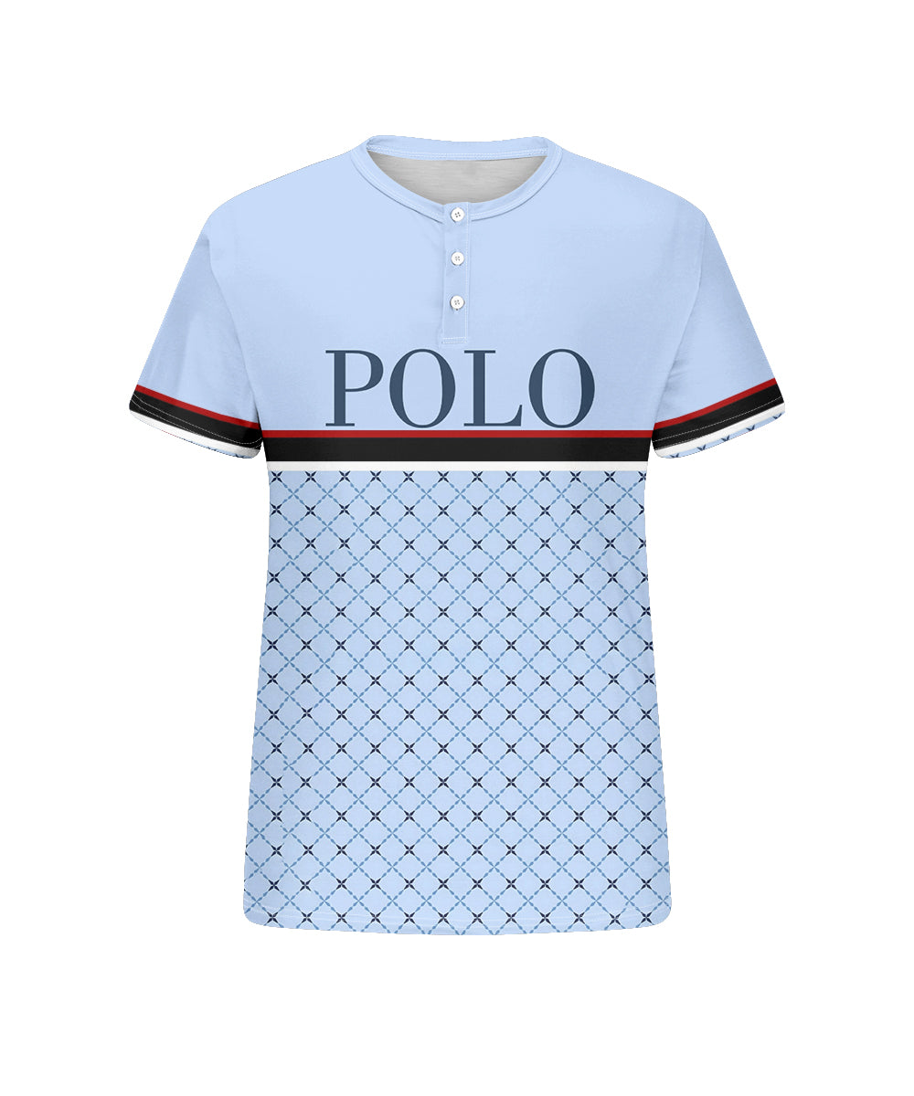 Men's Plus Size Daily Casual Blue Striped Alphabet Print Henry Collar Button Short Sleeve T-Shirt