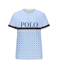 Men's Plus Size Daily Casual Blue Striped Alphabet Print Henry Collar Button Short Sleeve T-Shirt