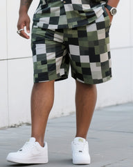 Big Man's Daily Leisure Outdoor Activities High Creative Checkered Camouflage Short Sleeve Shirt Shorts Suit