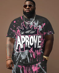 Men's Big & Tall Street Fashion Graffiti Crown Letter Print T-Shirt Shorts Set