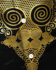 Men's Big and Tall Ethnic Style Black Gold Totem Lapel Long Sleeve Shirt