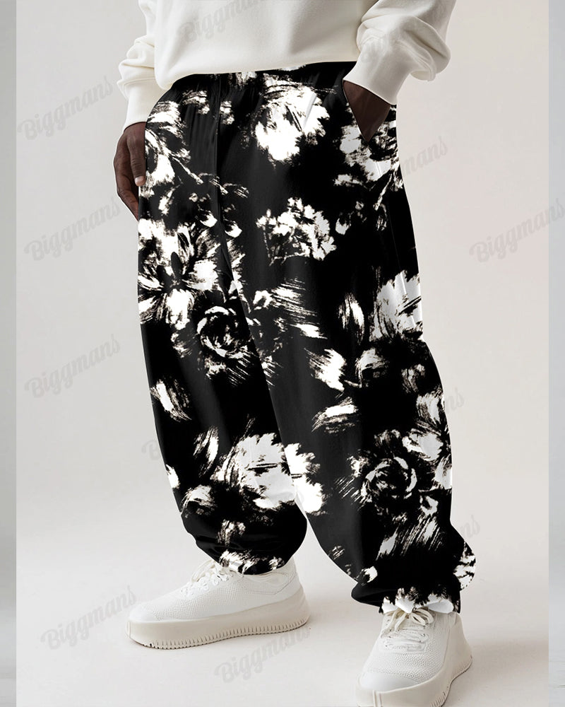 Art Brush Hand-painted Flower Guy's Loose Big & Tall Straight Long Sweatpants