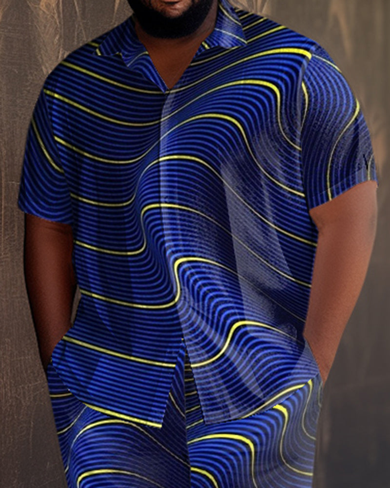 Blue Men's Ombre Art Plus Size Short Sleeve Walking Set