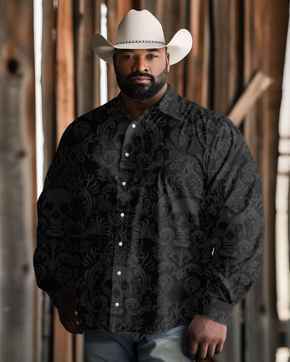 Men's Big and Tall Western Skull Graphic Long Sleeve Shirt