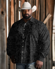 Men's Big and Tall Western Skull Graphic Long Sleeve Shirt