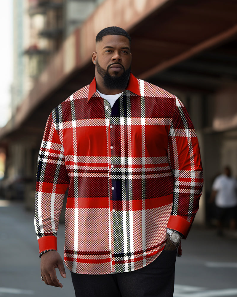 Big Men's Vintage Plaid Button Down Long Sleeve Shirt