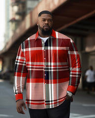 Big Men's Vintage Plaid Button Down Long Sleeve Shirt