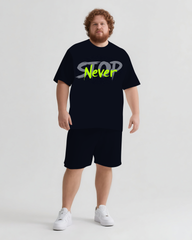 Stop Never Sky Has No Limits Men's Big and Tall Simple Lettering Short Sleeve T-shirt Shorts Set