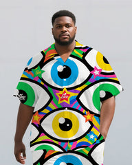 Big Guys Cartoon World Funny Eyes Printed Laid Back Short-Sleeve Shirt Pants Sets
