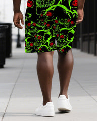 Bones Glow Hope Inside Big & Tall Men's Neon Skull Print Daily Causal Short Sleeve T-shirt & Shorts Set