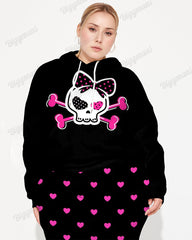 Women's Street Fashion Bowknot Skull Heart Print Plus Size Hoodie Suit