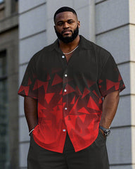 Men's Plus Size Black & Red Gradient Geometric Short Sleeve Shirt Trousers Suit