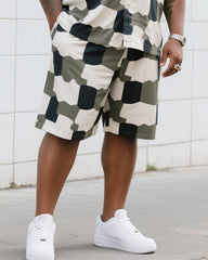 Big Man's Daily Casual Board Square Puzzle Short Sleeve Shirt Shorts Suit