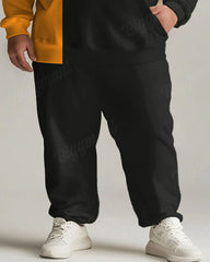 Men's Daily Casual All-Match Orange Colorblock Letter Print Plus Size Hoodie Suit