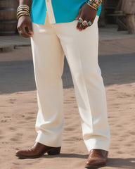 Big & Tall Men's Western Style Color Matching Casual Cat Printing-short Sleeve Shirt Pants Suit