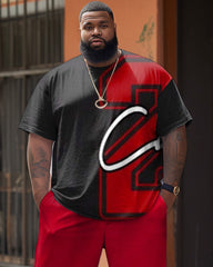 Men's Big and Tall Simple Letter Print T-shirt Shorts Set