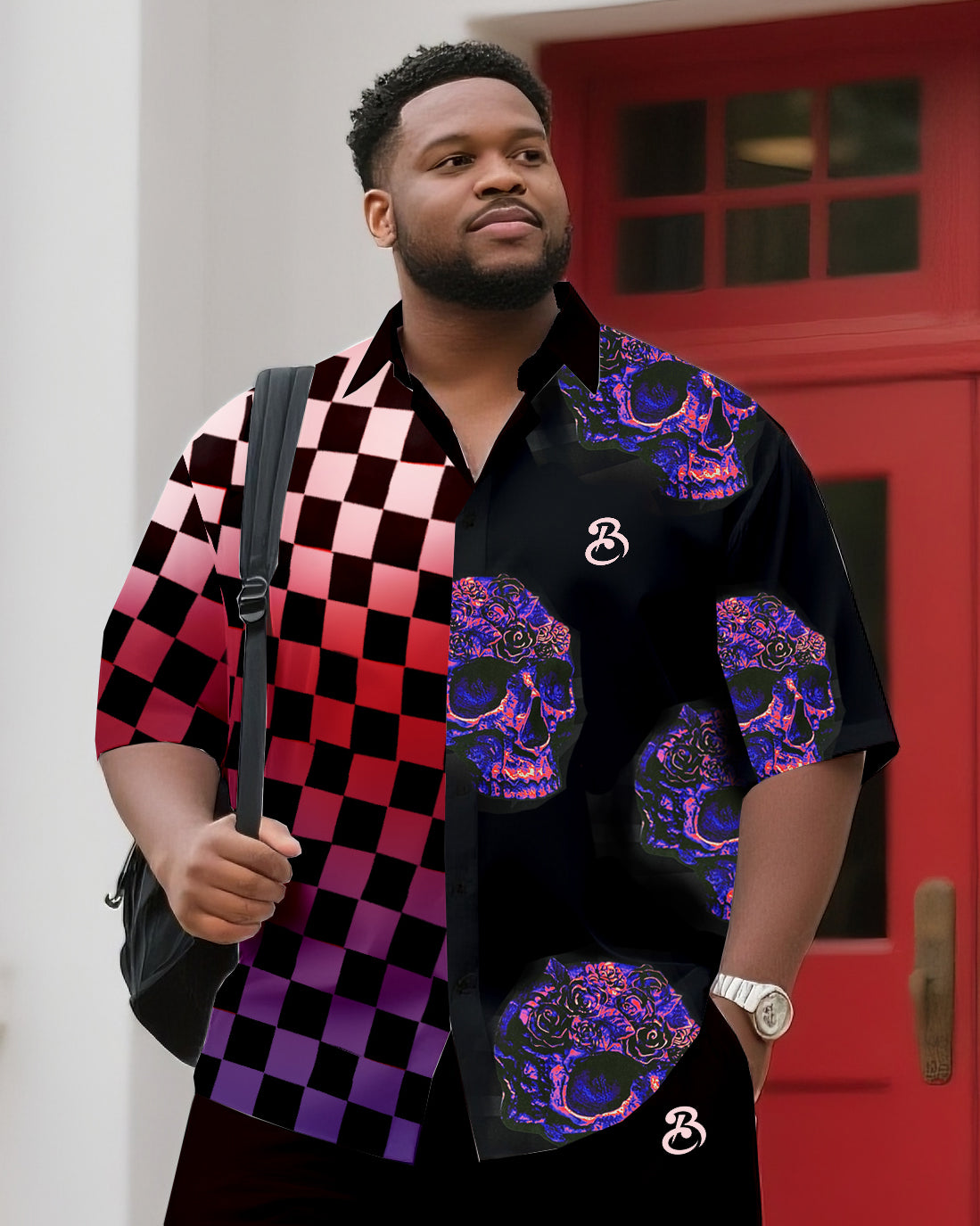 Big & Tall Men's Daily Leisure. Original Design Collision Color Stitching. Printed Short Sleeve Shirt Shorts Suit