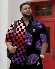 Big & Tall Men's Daily Leisure. Original Design Collision Color Stitching. Printed Short Sleeve Shirt Shorts Suit