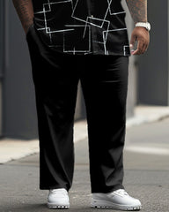 Men's Big & Tall Business Square Line Print Short Sleeve Shirt Set