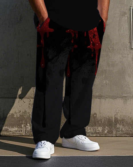 Big Guy's Artistic Letter GRAVE Gothic Style Short Sleeve T-Shirt Pants Set