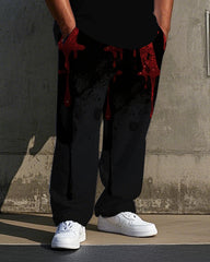 Big Guy's Artistic Letter GRAVE Gothic Style Short Sleeve T-Shirt Pants Set