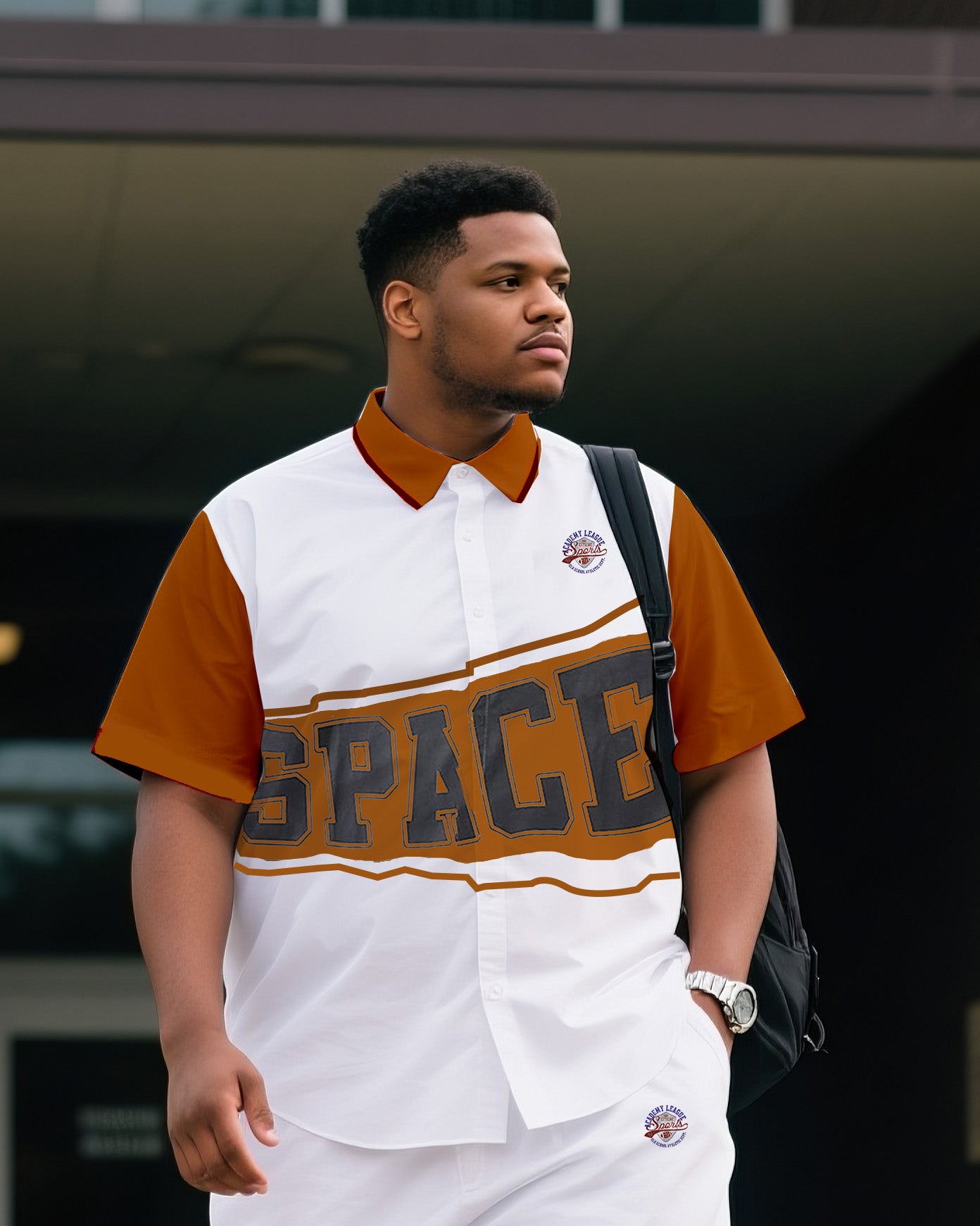 Big & Tall Men's Daily Leisure. Original Design Academy Style Stitching Collision Color-space. Printed Short Sleeve Shirt Shorts Suit