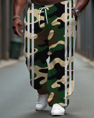 Big Men's Casual Fashion Camouflage Simple Stripes Printed Pants with Pockets & Drawstring