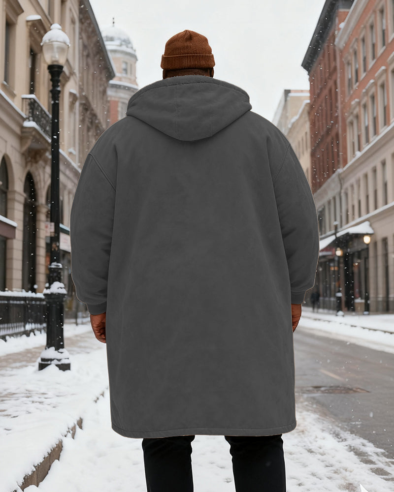 Big & Tall Men's Solid Color Velvet Thickened Long Hooded Coat