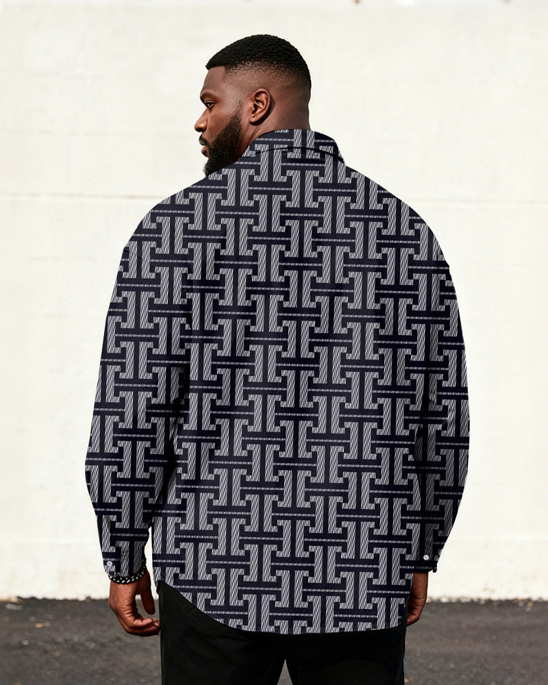 Big & Tall Men's Business Style Geometric Print Long Sleeve Shirt