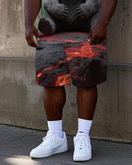 Big Guy's Casual Abstract Bear in Magma Printed 2-Piece Short Sleeve T-Shirt Shorts Set