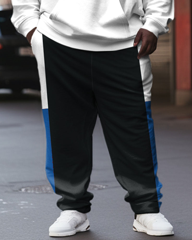 Men's Street Fashion Colorblock Lion Alphabet Print Plus Size Hoodie Suit