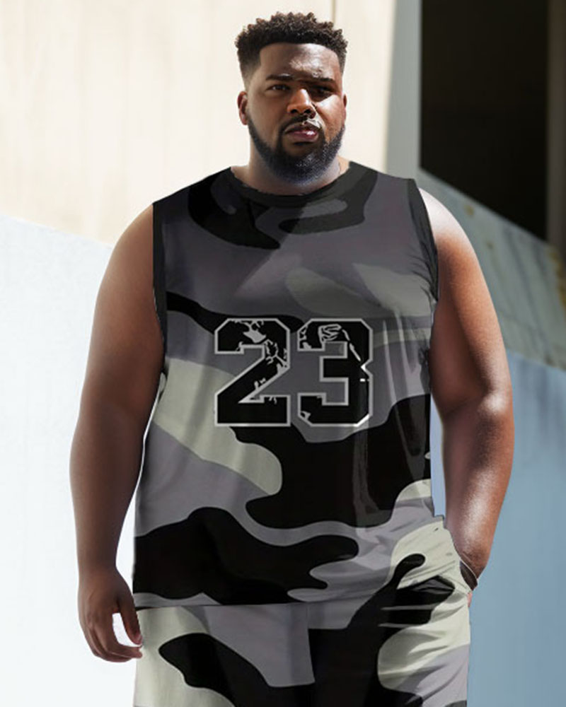 Men's Plus Size Basketball No.23 Camouflage Pattern Vest Sports Two-piece Set