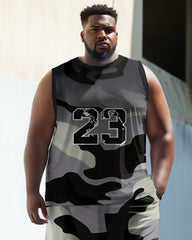 Men's Plus Size Basketball No.23 Camouflage Pattern Vest Sports Two-piece Set